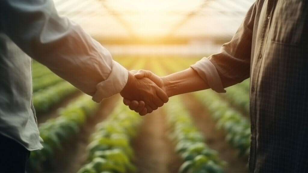Vegetable farmer and customer investor dealing for business trading